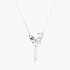 Sterling silver butterfly pendant with textured wing detail on adjustable Y-chain with ball drop ends