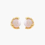 Gold vermeil studs with lustrous pink freshwater pearls in organic crescent settings