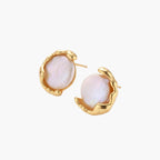 Gold vermeil studs with lustrous pink freshwater pearls in organic crescent settings