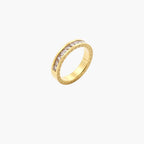14K gold-plated band with channel-set zirconia and Greek key pattern engraving on polished finish