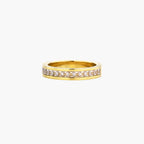 14K gold-plated band with channel-set zirconia and Greek key pattern engraving on polished finish