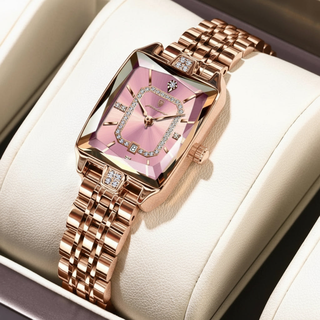 Rose Gold Women's Quartz Watch - Elegant Waterproof Stainless Steel Timepiece with Calendar