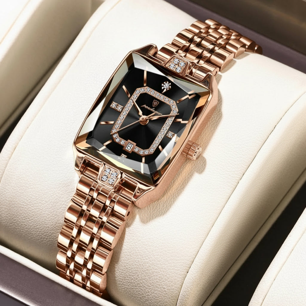 Rose Gold Women's Quartz Watch - Elegant Waterproof Stainless Steel Timepiece with Calendar