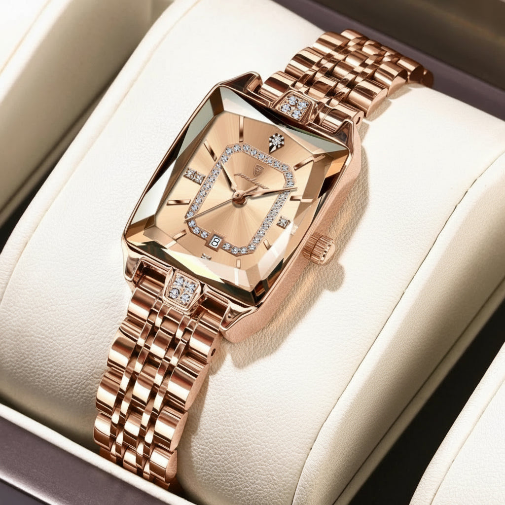 Rose Gold Women's Quartz Watch - Elegant Waterproof Stainless Steel Timepiece with Calendar