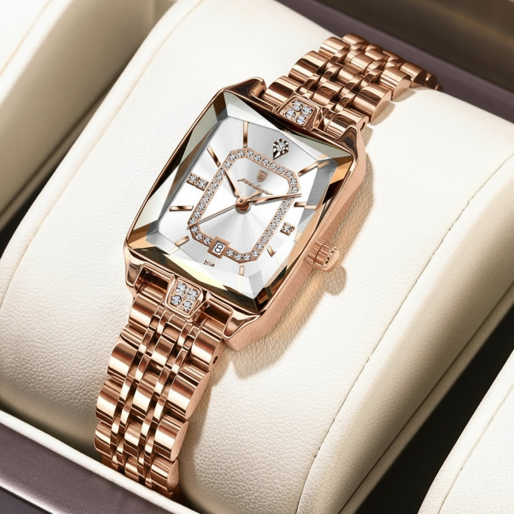 Rose Gold Women's Quartz Watch - Elegant Waterproof Stainless Steel Timepiece with Calendar