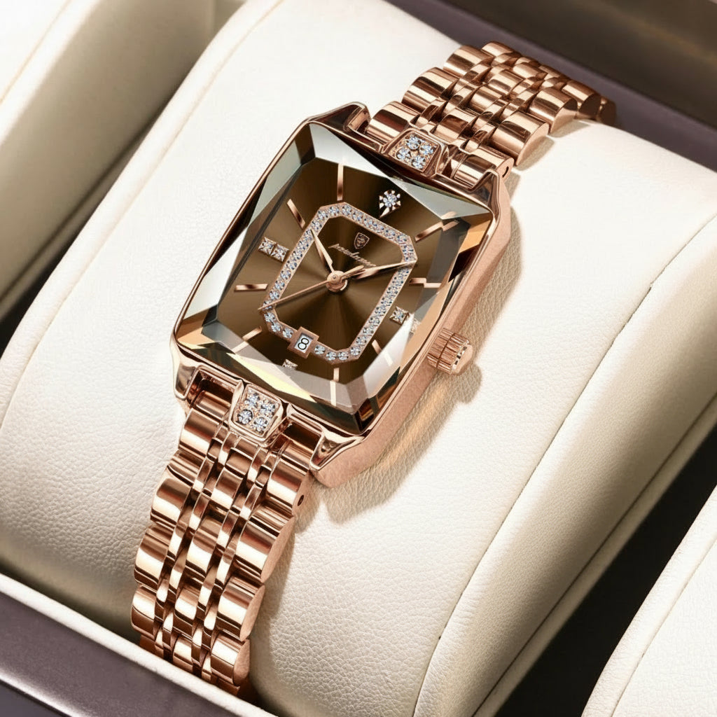 Rose Gold Women's Quartz Watch - Elegant Waterproof Stainless Steel Timepiece with Calendar