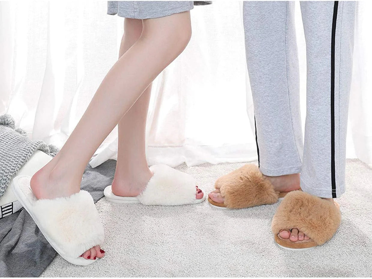 Fuzzy Fur Open Toe Slippers