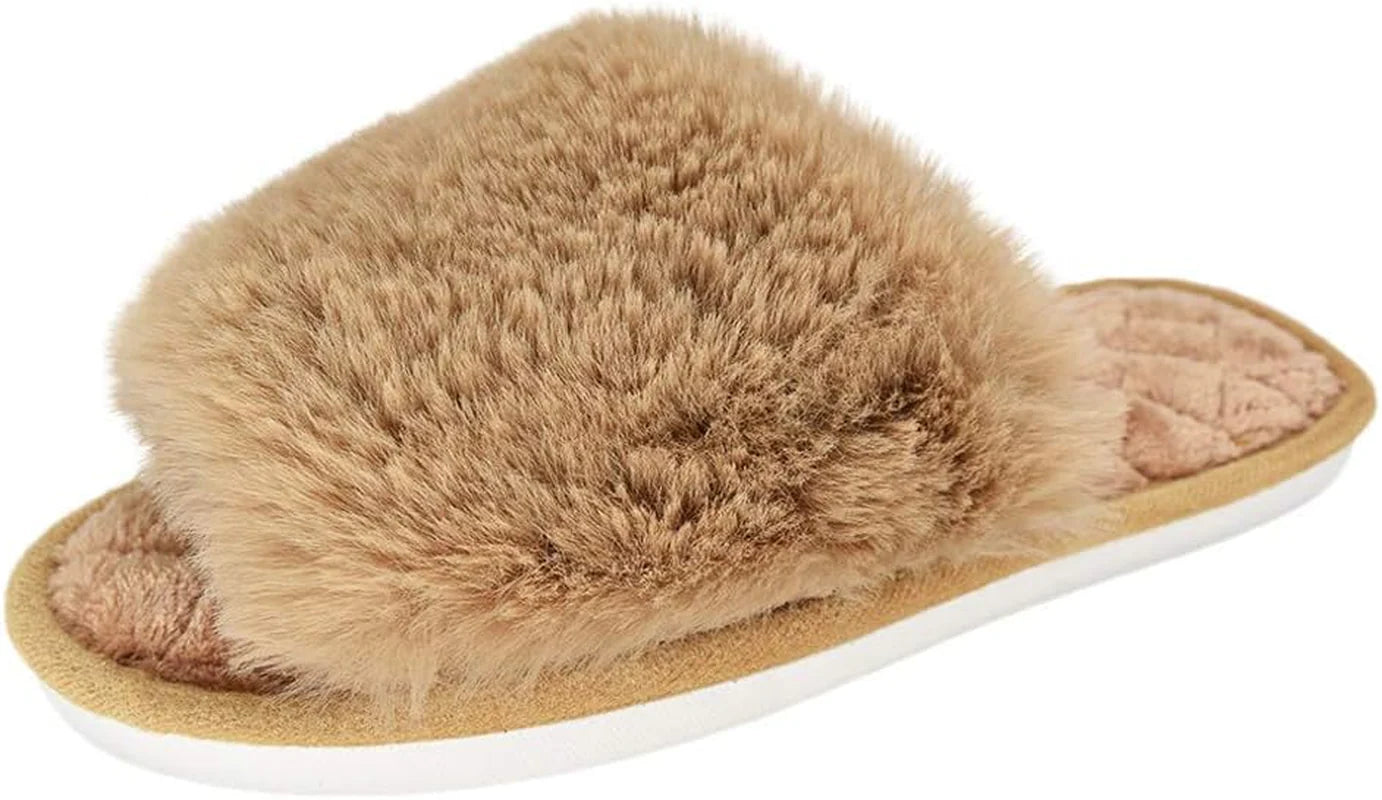 Fuzzy Fur Open Toe Slippers