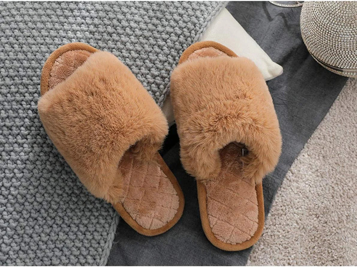 Fuzzy Fur Open Toe Slippers