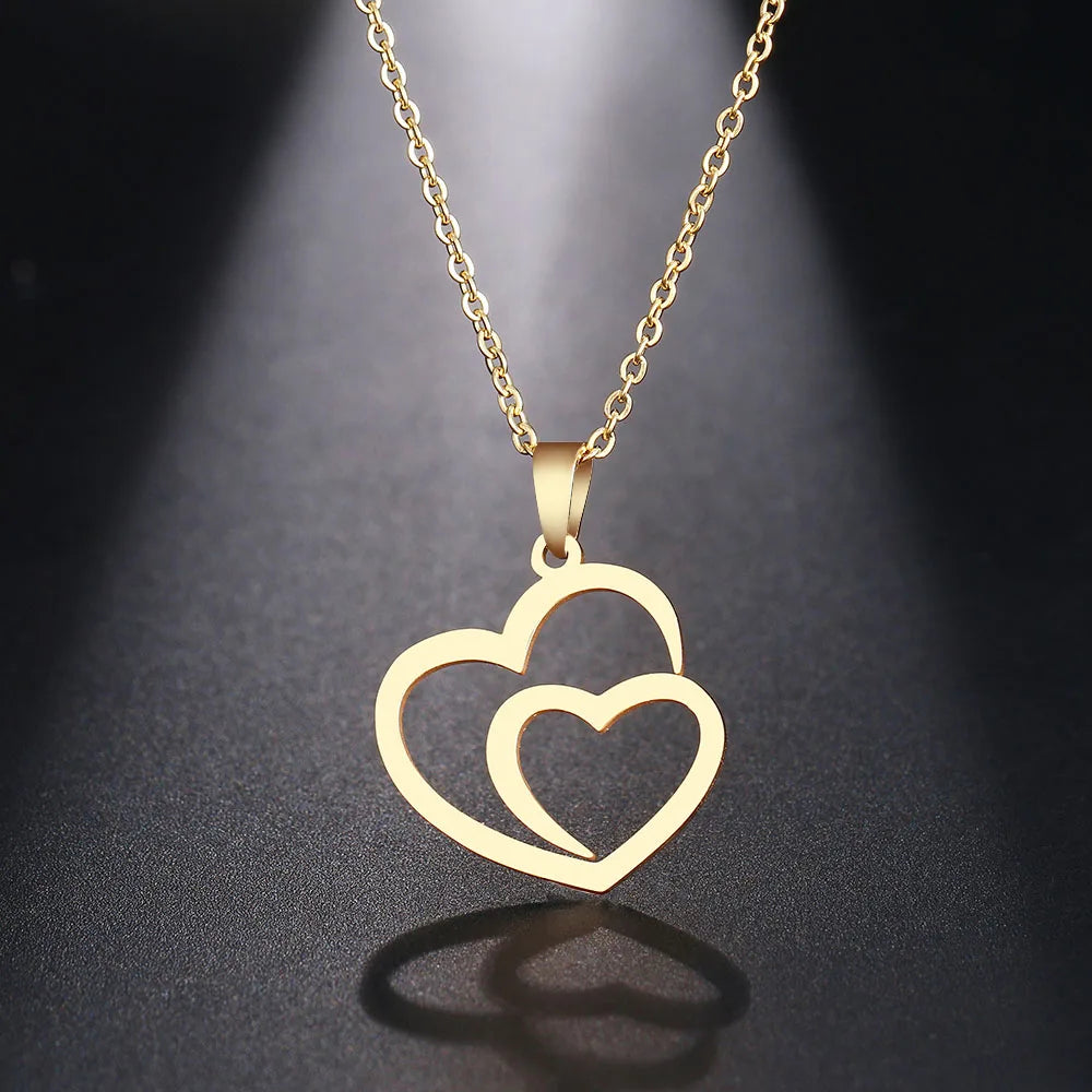 Double Heart Pendant Necklace - Elegant Jewellery