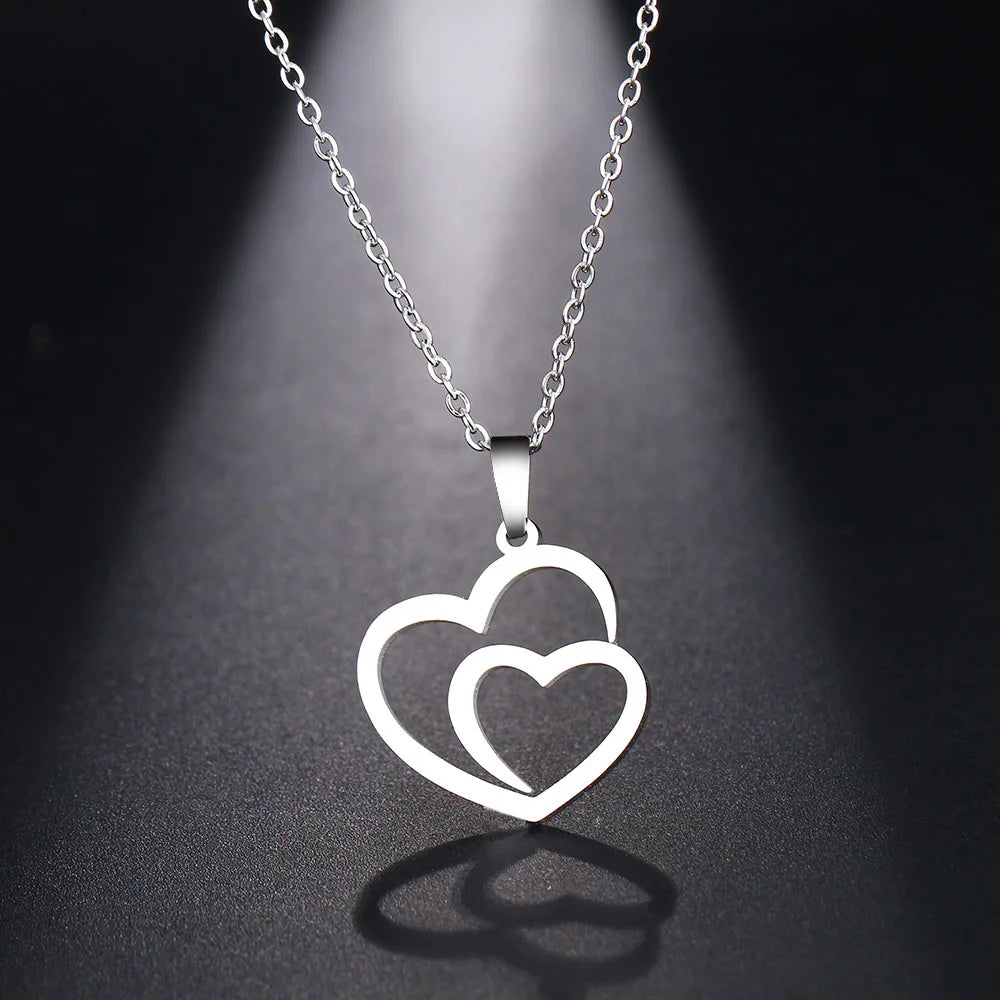 Double Heart Pendant Necklace - Elegant Jewellery