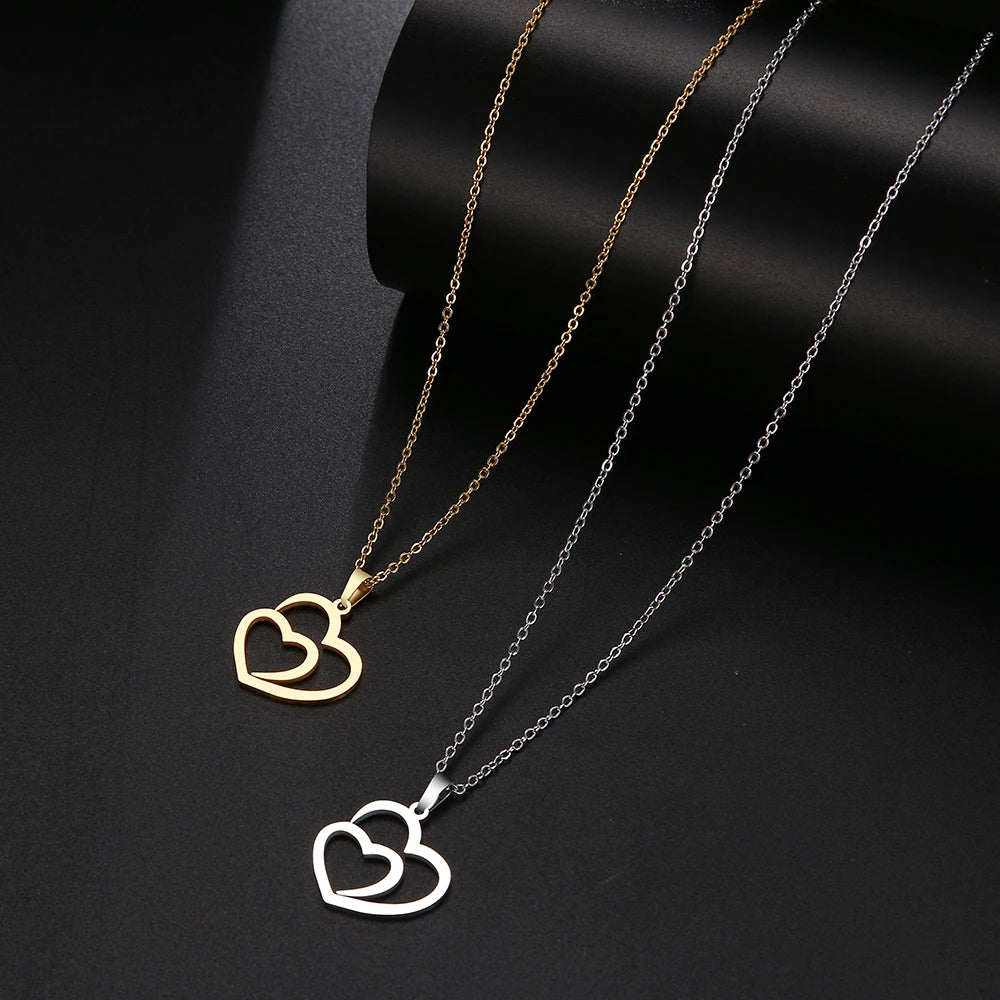 Double Heart Pendant Necklace - Elegant Jewellery