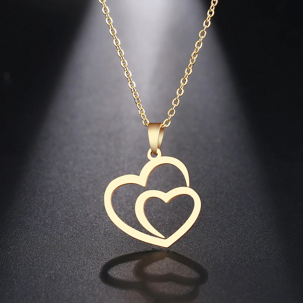 Double Heart Pendant Necklace - Elegant Jewellery