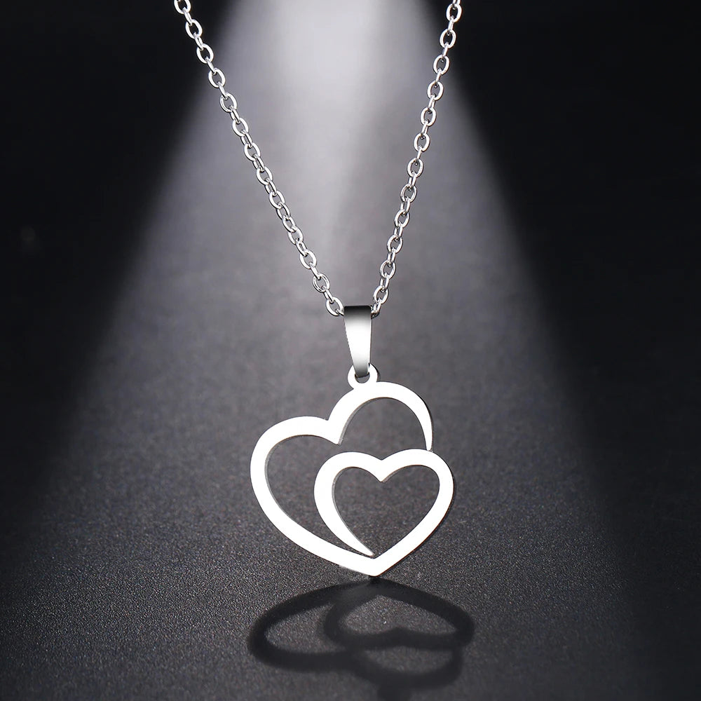 Double Heart Pendant Necklace - Elegant Jewellery