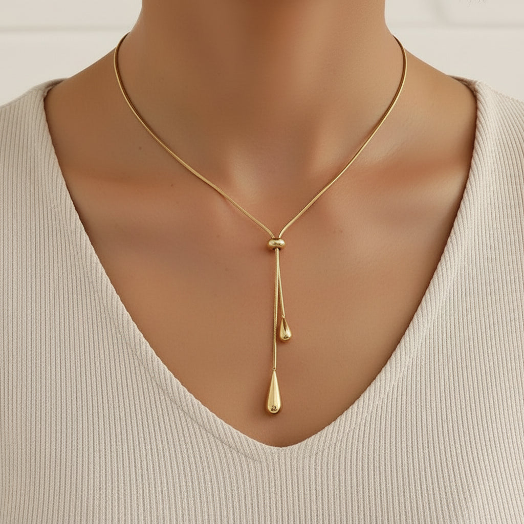 Sculpted Water Drop Pendant Necklace