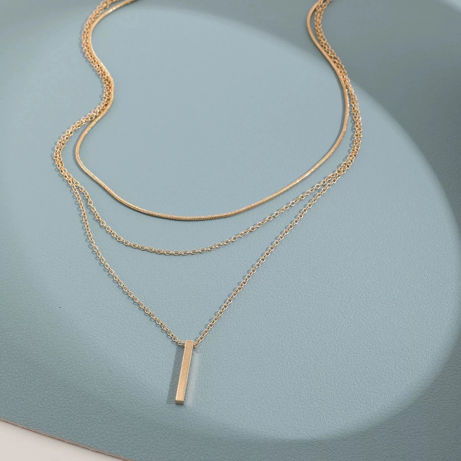 Layered Gold Bar Pendant Necklace