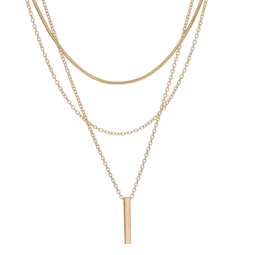 Layered Gold Bar Pendant Necklace