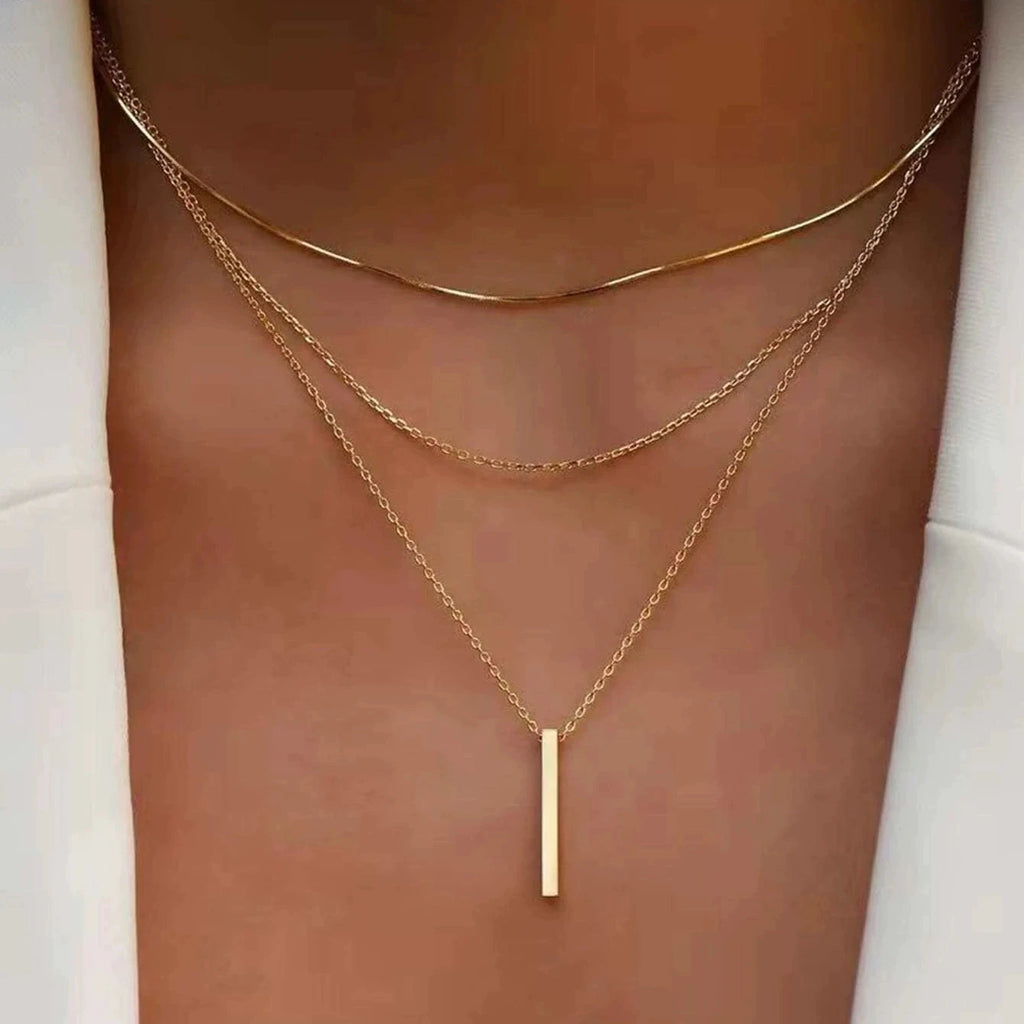 Layered Gold Bar Pendant Necklace