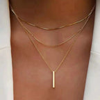 Layered Gold Bar Pendant Necklace