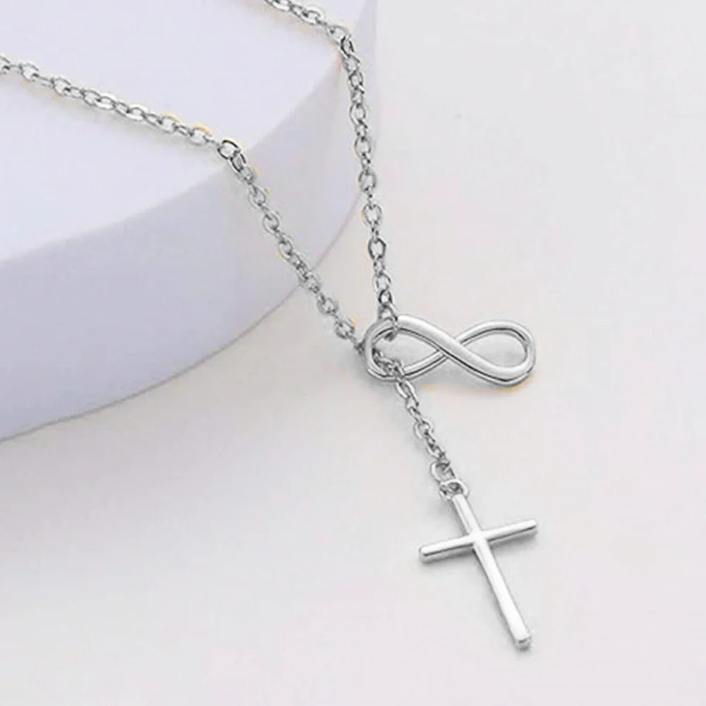 Infinite Lucky 8 Cross Pendant Necklace
