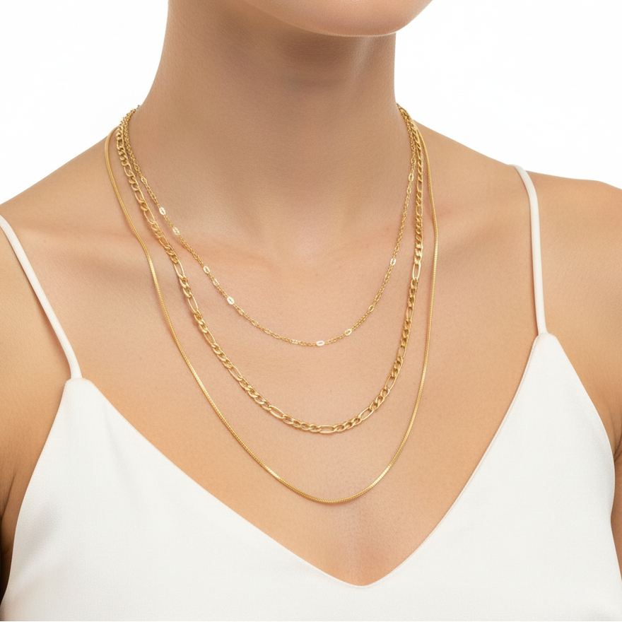 18K Gold Plated Triple Chain Necklace - Radiance