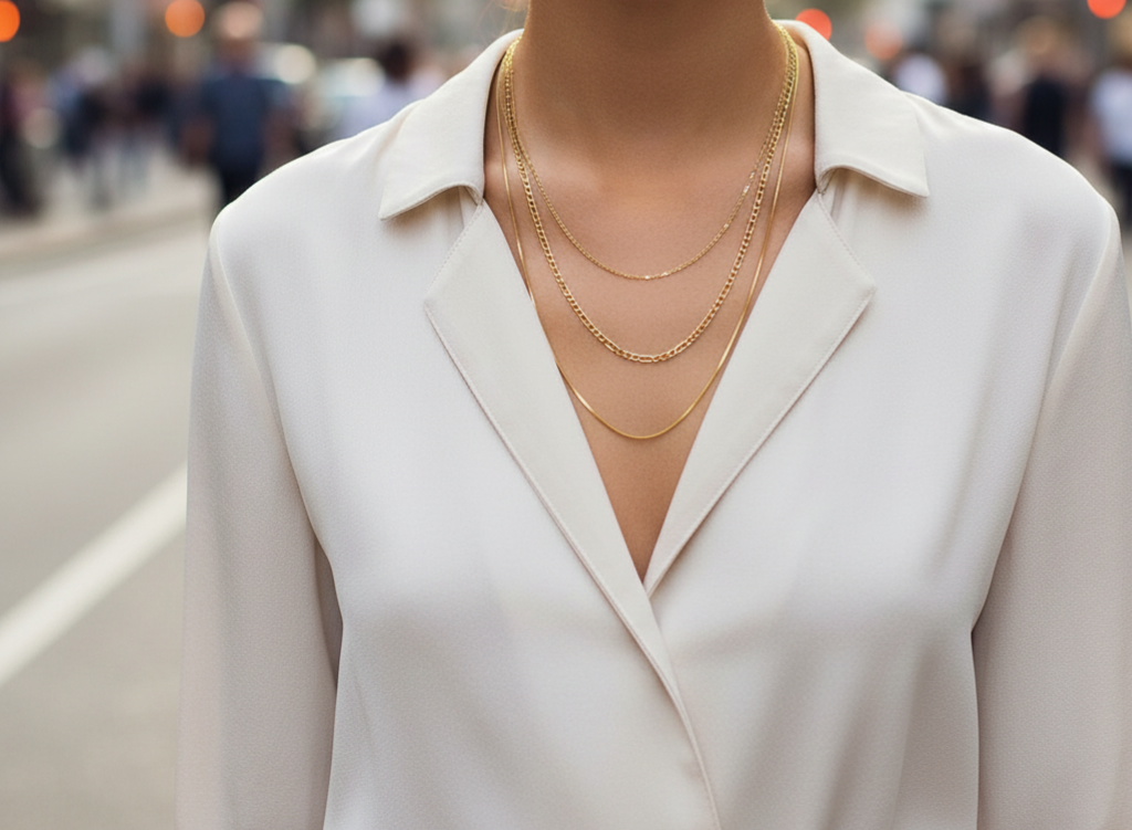 18K Gold Plated Triple Chain Necklace - Radiance