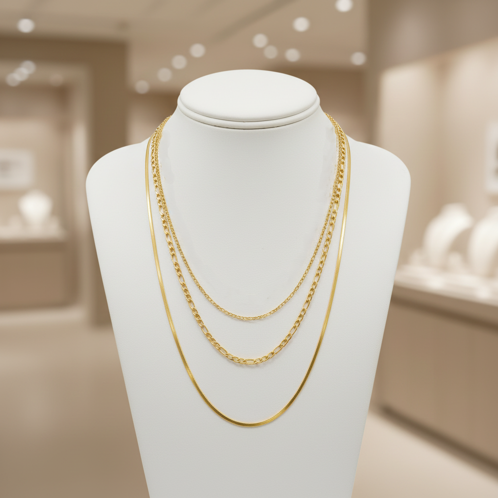 18K Gold Plated Triple Chain Necklace - Radiance
