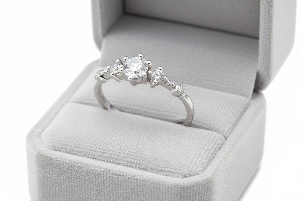 silver ring in a jewellery box